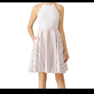 Badgley Mischka White and Pink Striped Halter Mini Dress